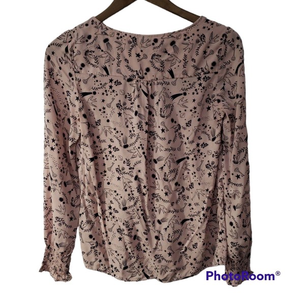 Boden Pink Popover Blouse sz 4 Bird Heart Lock Key print novelty long sleeve - Picture 2 of 6